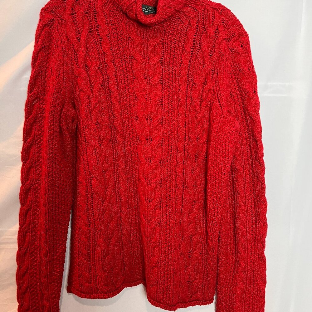 Women's Lauren Ralph Lauren Red Turtleneck, Cable knit Sweater Size L